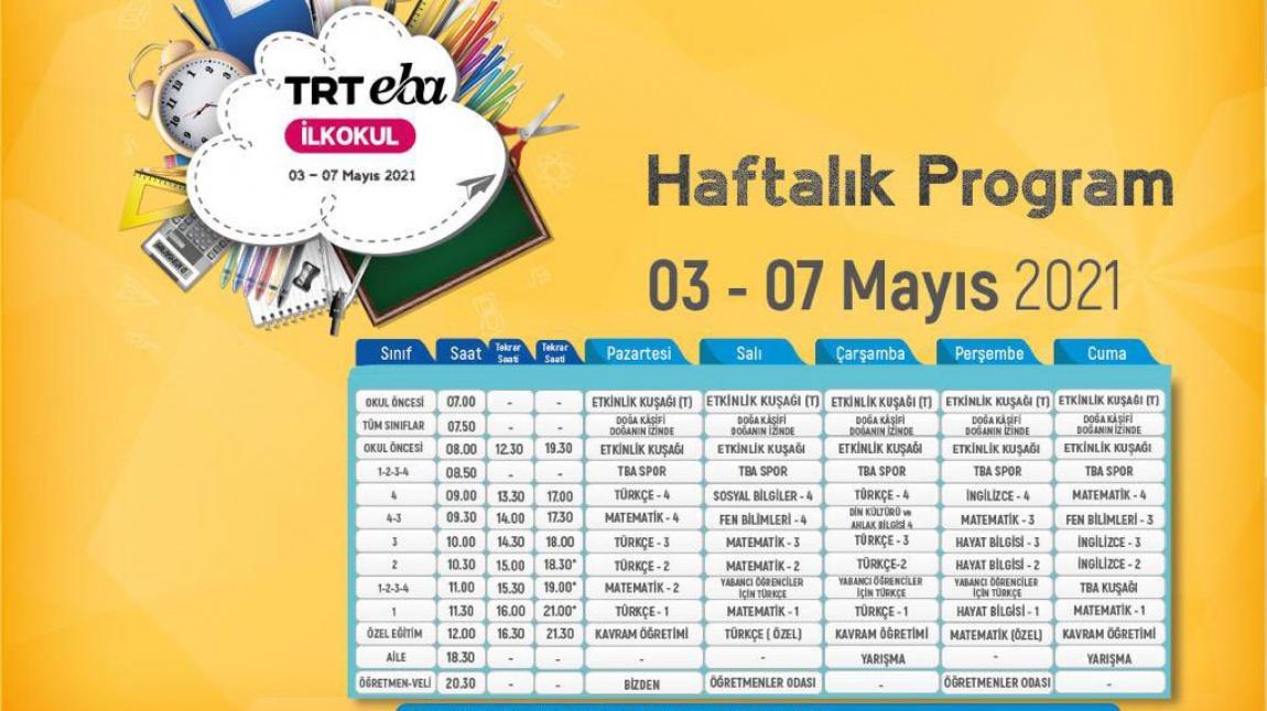 3 - 7 Mayıs TRT - EBA TV Yayın Akışı / Ders Programı